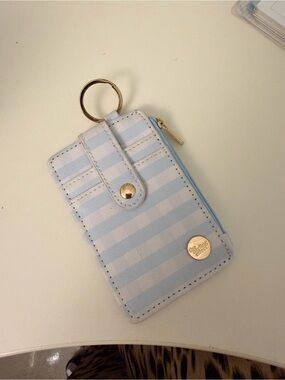The Darling Effect Light Blue Gingham Card Holder Key Ring with Zip Pocket